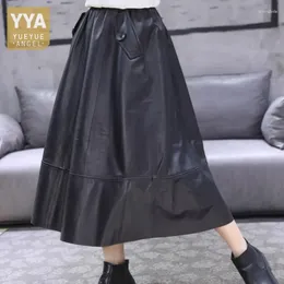 Faldas Harajuku Falda de cuero genuina Mujeres Elásticas Elásticas de la cintura alguas de la cintura