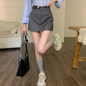 Jupes Harajuku mode coréenne taille haute gris Mini jupe femmes été filles Y2k une ligne paquet hanche rétro Blazer Streetwear