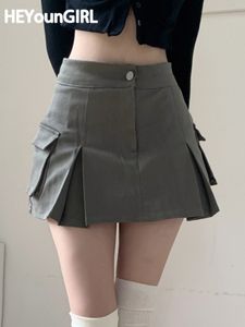 Jupes HEYounGIRL Kawaii Femmes Solid Cargo Mini Preppy Style Taille Haute Jeans Casual Tennis Coréen Street Y2K Court 230325