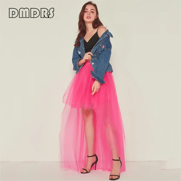 Jupes High Low Tulle Long Jirt Party Train Ajustement Ajustement plus tutu pour les femmes en stock Robe de bal colorée