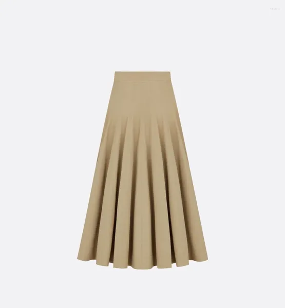 Faldas de alta calidad 2024 ropa de primavera de la oficina elegante damas de falda de color caqui moda grande swing plisado largo