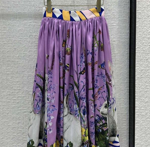 Jupes Haute Qualité Designer 2023 Printemps Femmes Floral Lettres Imprimé Vacances Doux Lavande Violet Robe De Bal Jupe