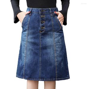 Jupes haute qualité été Denim femmes taille grande taille bouton poches jean jupe décontracté a-ligne Midi Faldas