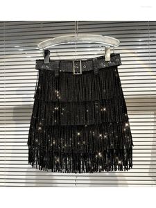 Rokken HIGH STREET Est 2023 Designer Runway Fashion Dames Strass Fringe Design Taartrok