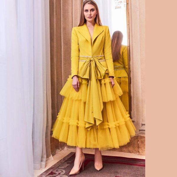 Faldas High Street Mujer Falda de tul 2023 Moda Escalonada Midi Tutu Personalizado Amarillo Hasta el tobillo Boda Baile de graduación Faldas elásticas