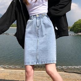 Rokken hoge taille a-line denim rok vrouwen vintage losse oversize elastische Jean zomer 2022 recht potlood wit zwart