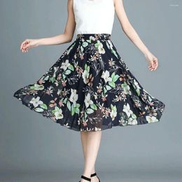Jupes hautes taies A-line floral féminine d'été 2024 danse de longueur moyenne imprimée en mousseline de soie