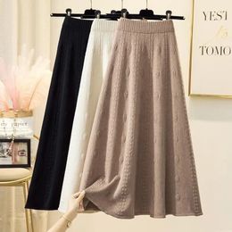 Jupes Taille haute grande balançoire jupe tricotée femmes automne et hiver mode mi-longue tempérament couleur pure a-ligne jupe 231129