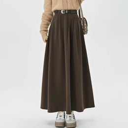 Jupes taille haute décontractée femmes laine Maxi jupe plissée avec ceinture hiver épaissir bureau grande balançoire ALine Saias Longas Femme 231118