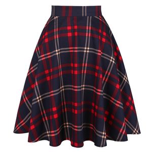 Rokken Hoge taille Pin Up Hepburn Retro Vintage Swing Swirts Geroolde katoenen dames midi rok 60s rockabilly plaid jurken skater 230422