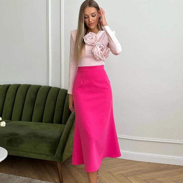 Faldas de cintura alta rosa recta recta falda falda personalizada color hecha de satén mate verano siempre bonita mujer ropa casual