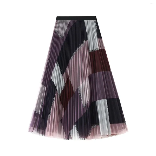 Faldas de cintura alta plisada midi con cinturón 2024 primavera verano elegante paraguas sólido a-line damas coreanas
