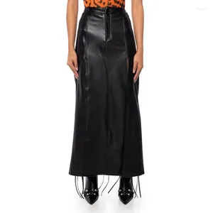 Rokken Hoge taille PU Midi lange rok Zwart Slanke zijopening Fit & Flare Enkellange Street Wear-mode