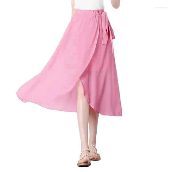 Faldas de cintura alta sexy dividida larga talla grande verano falda asimétrica púrpura rojo rosa amarillo boho chiffion 5xl 6xl