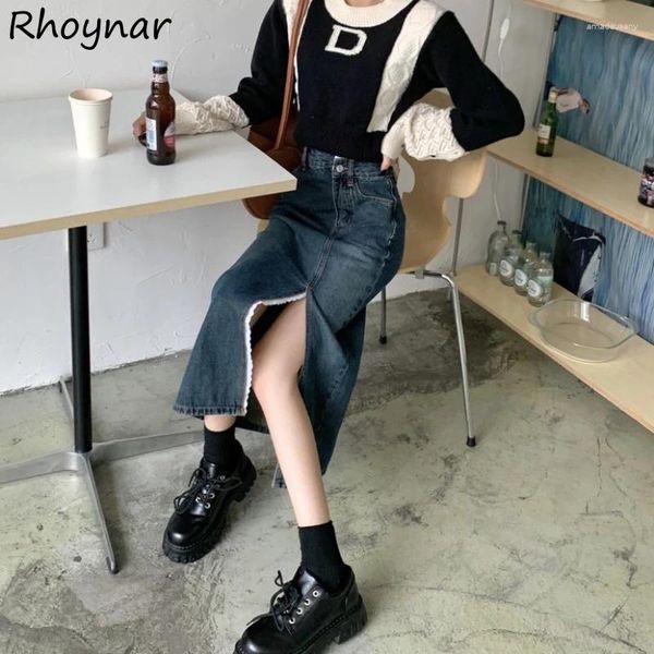 Jupes hautes jupe de taille femme denim automne vintage de style coréen dames simples midi midi midi