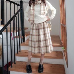 Jupes taille haute Vintage Plaid Midi jupes Saia Mori fille mignonne jupes plissées Lolita automne hiver femmes jupe Z230705