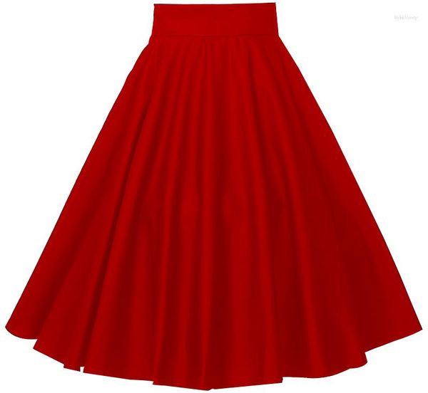 Faldas de talle alto Circle Swing Red Vintage Rockabilly Ropa con bolsillos Vestidos Jupe SK407R