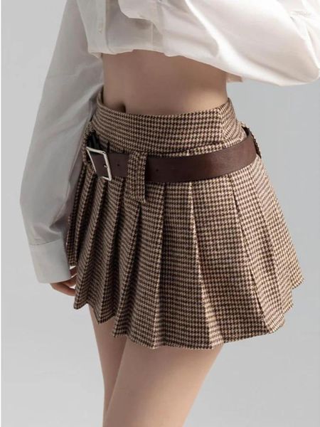 Faldas Hikigawa Summer japonesas plisadas Cause Mujeres Match Belt Patchwork Falda Sexy Chic Fashion Elegant Mujer Faldas