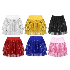 Rijren Hip Hop Dance Clothing Girls Kids Shiny Pailletten Elastische tailleband gelaagde Tutu Rok voor Latin Jazz Dancing Stage Performance 230504