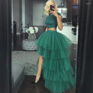 Skirts Hip Hop Style Dark Green Tulle Woman Hi-Lo Ruffle Tiered Puffy Tutu Street Wear Girls Party Rok Faldas Mujer Moda 2023