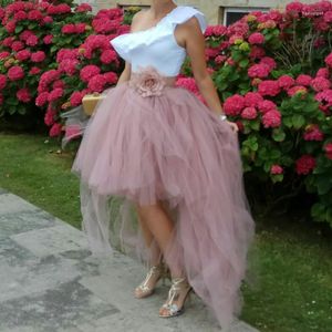 Faldas estilo hippie falda rosa polvorienta flor asimétrica moda tul con gradas mujeres tutú largo baile alto bajo vestidos de fiesta