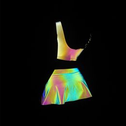 Rokken holografische dames regenboog reflecterende dans bottoms mini rave sexy korte rok voor EDC EDM Party Festival 230420