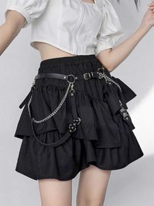 Jupes HOUZHOU Harajuku Gothique Jupe Taille Haute Double Jupe Plissée Y2k Irrégulier Noir Punk Chaîne Streetwear Hot Girl Mode Tenues P230422