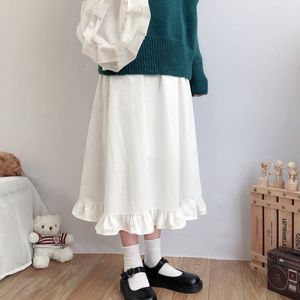 Rokken houzhou Japanse mode witte lange rok vrouwen kawaii lolita ruche patchwork high taille a-line midi rok petticoat mori girl 230313