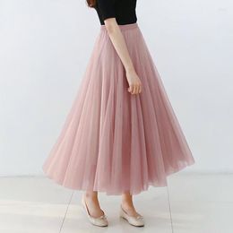 Rokken houzhou lange flare tule rok vrouwen 2023 lente zomer Koreaanse stijl hoge taille a-line prinses mesh tutu jupe longue