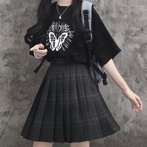 Jupes HOUZHOU Preppy noir Plaid plissé jupe femmes japonais mode école fille uniforme Kawaii gothique taille haute Mini mignon JK