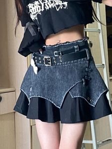 Rokken HOUZHOU Sexy Streetwear Y2k Rok Denim Zomer Chic Patchwork Hoge Taille Vintage Mini Rokken Vrouwen Punk E Meisje harajuku Outfits 230707