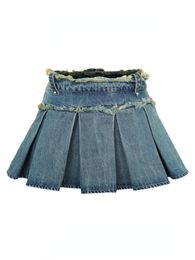 Rokken houzhou streetwear geplooide rok denim vrouwen sexy y2k mini rok zomer chic high taille Koreaanse mode slanke esthetische harajuku 230504