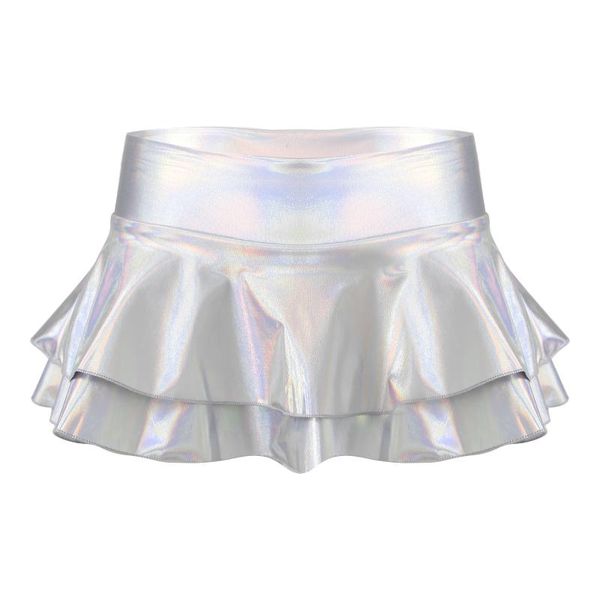 Jupes IEFiEL Femmes Brillant Métallique Sexy Mini Taille Basse Couches À Volants Festivals Costumes De Cocktail Clubwear Micro JupesJupes V5RE