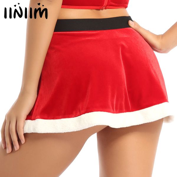 Jupes Iiniim femmes filles jupes Sexy pour flanelle noël Clubwear noël fausse fourrure garniture jupe fantaisie Costume Festival fête mini-jupe