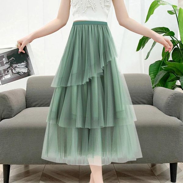 Jupes en 2024 Printemps Summer Tutu Cake Women Elegant Cascading A Line Long jupe Lady plissée haute taille de taille