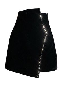 Faldas Ins CHIC Europa Francés Irregular Terciopelo Mano Grano Mujer Terciopelo Mini Falda Cintura Alta Bodycon Señora Inferior Negro Invierno 230517