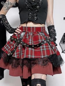 Skirts Insdoit Harajuku Gothic JK Mini Plaid Patchwork High Taille Punk geplooid sexy Japanse Koreaanse hipple cosplay zomer