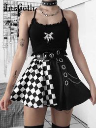 Rokken InsGoth Punk Rok Gothic Plaid A Line Mini Skirts Harajuku Streetwear Sexy Plaid Patchwork Rok E Girl Grunge Y2K Club Wear P230422