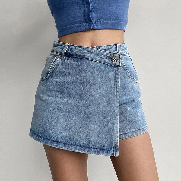 Jupes jupe en jean irrégulière pour femmes mince taille haute a-ligne jean shorts mode Vintage Streetwear Y2k vêtements femme