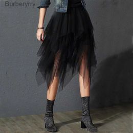 Jupes irrégulière Tulle jupe femmes été taille haute jupe fête jupon mode Style décontracté nouveau Goth DarkL231212