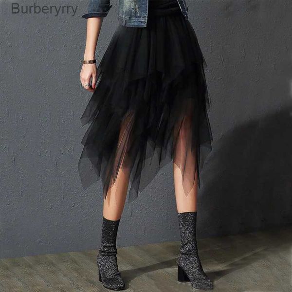 Faldas falda de tul irregular para mujer falda de cintura alta de verano enagua de fiesta estilo Casual de moda nuevo gótico DarkL231212