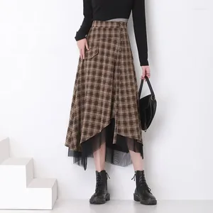 Jupes irrégulières femmes 2023 automne hiver Vintage grande taille taille haute Patchwork Harajuku mi-longue jupe asymétrique 5754