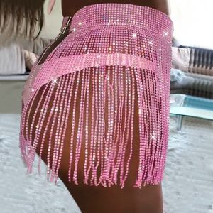 Rokken Itfab Summer Beach Bikini Mini Rok Glitter Kleding Lange Tassel Crystal Diamonds verstelbaar sexy 230112