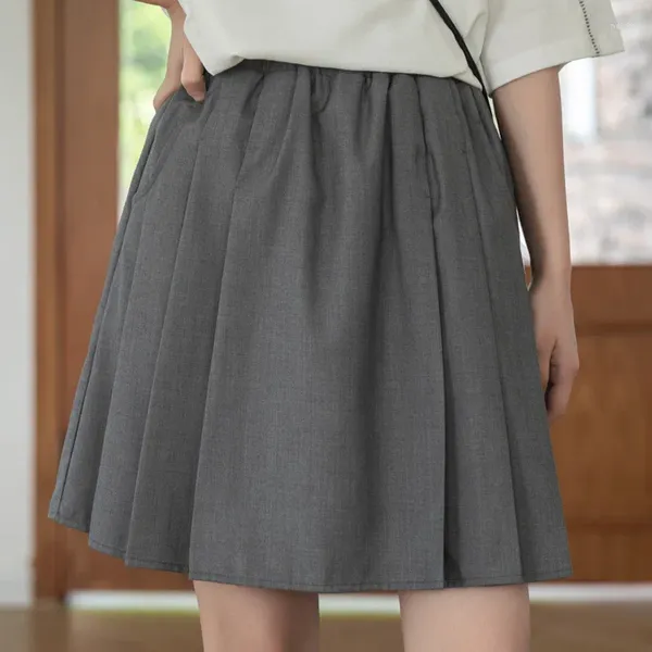 Jupes Japonais Mignon Mode Jupe Plissée Femmes 2023 Été Gris Taille Haute Casual Slim Fit Preppy School Girl Uniforme Court