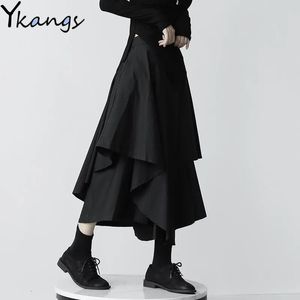 Jupes Japonais Gothique Irrégulier Taille Haute Jupe Plissée Femmes Noir Harajuku Punk Cargo Jupe Été Vintage Vêtements Long Saia 230425