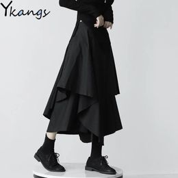 Jupes Japonais Gothique Irrégulier Taille Haute Plissée Femmes Noir Harajuku Punk Cargo Été Vintage Vêtements Long Saia 230313