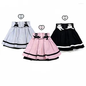 Jupes japonaises gothiques y2k lolita jupe femme élégante en dentelle douce ruples bandage ruban mini filles sexy mignon punk fête