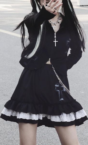 Faldas estilo Harajuku japonés para niñas, minifalda plisada de cintura alta en blanco y negro cruzada, dulce Lolita Cake, disfraz de Cosplay JK