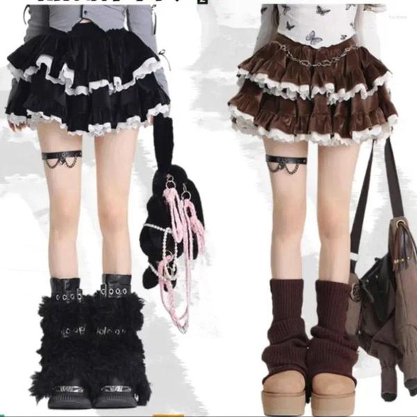 Faldas Harajuku japonés pastel de terciopelo falda mujeres ballet otoño invierno negro pana capas vestido de bola dulce kawaii corto 2023