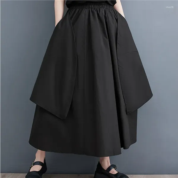 Jupes Style japonais coréen noir foncé, taille haute, ample, été, automne, mode de travail pour femmes, décontractée, à volants, printemps